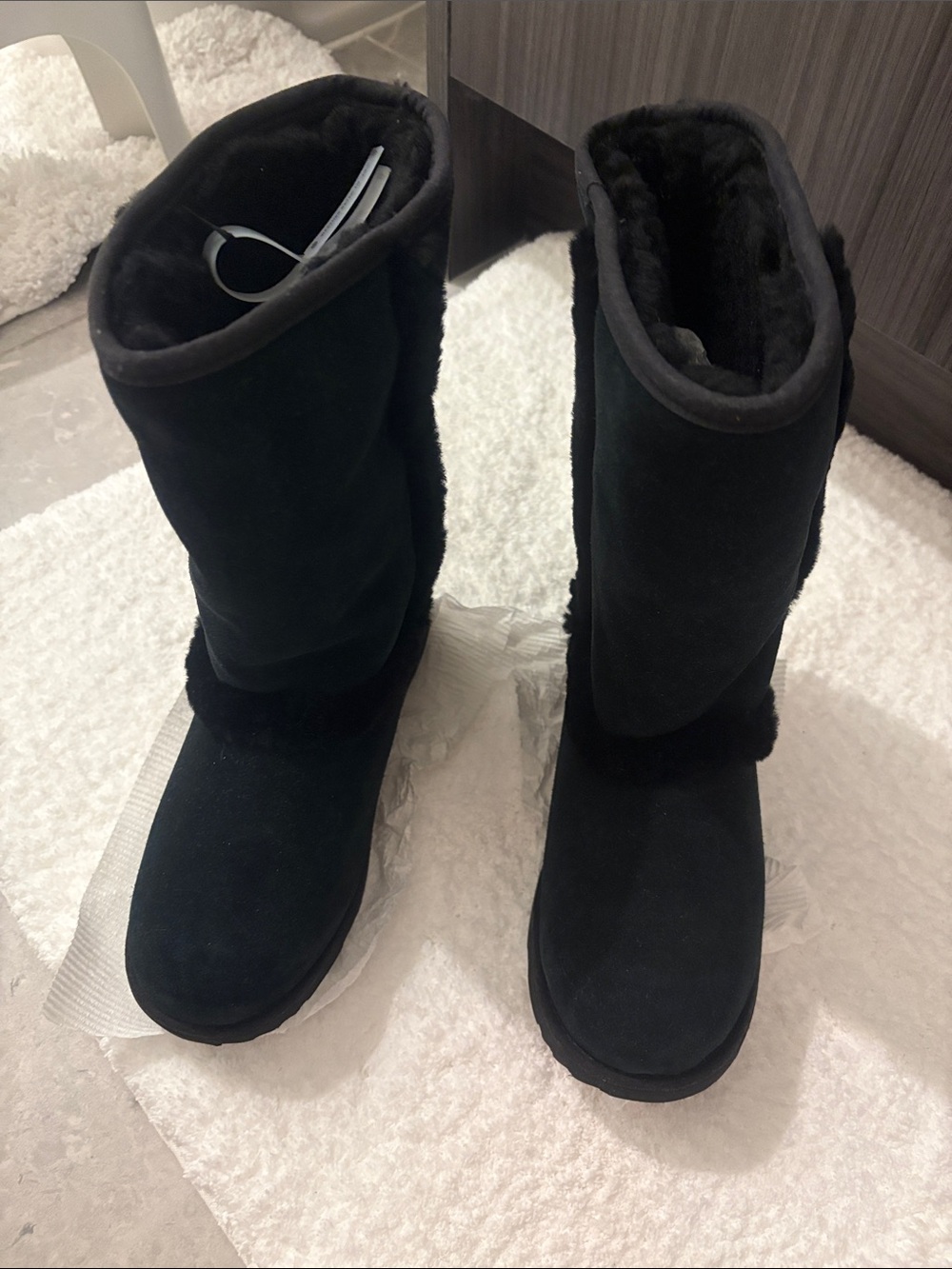 UGG Black Suede Kids Tall Plush-Lined Boots